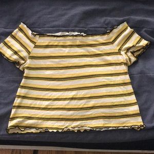 Ruffled striped off the shoulder shirt